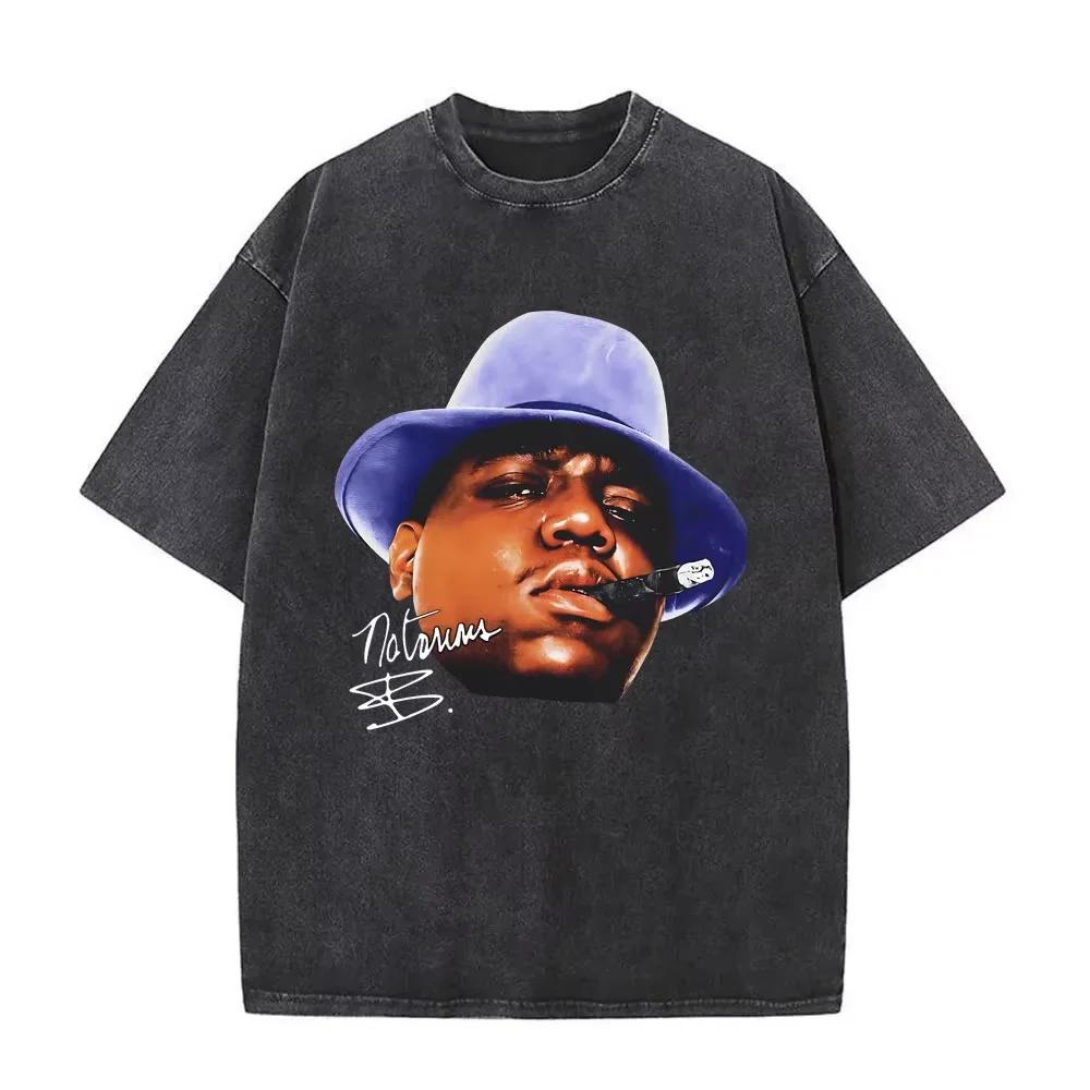 Стирка Винтажная Футболка Рэпер The Notorious Big Мировой Тур Принт Biggie Smalls Мужские Женские Хип-Хоп Оверсайз Футболки