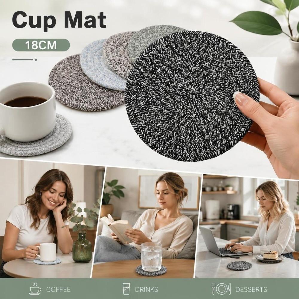 Thickened Heat Resistant Mat Round Woven Water Absorbent Coaster Durable Cup Mat Home Cooking