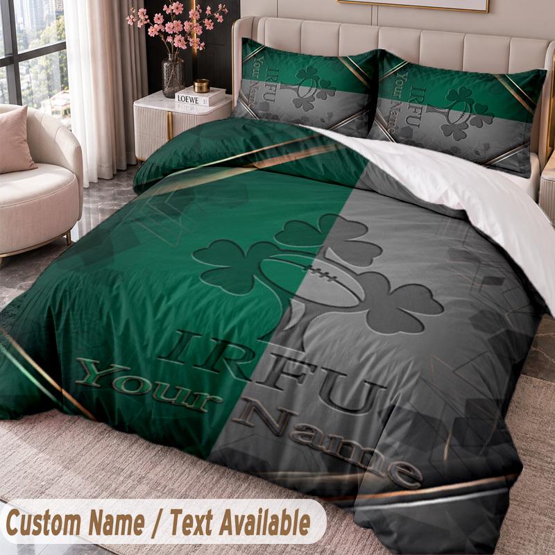 Ireland Rugby Printed Bedding Set Custom Name Text 1 Duvet Cover 2 Pillowcases For Bedroom