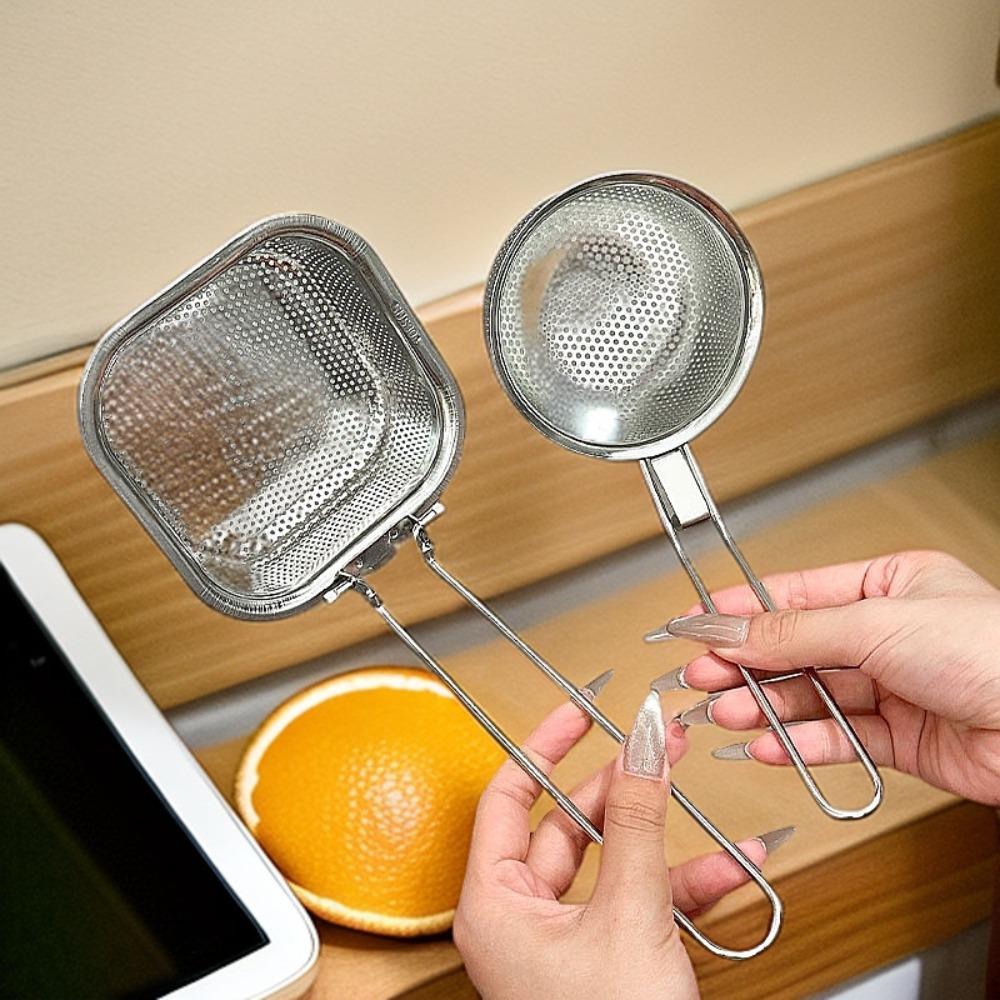 Складной фильтр для жарки с длинной ручкой из нержавеющей стали, сито, ложка-дуршлаг, горячая кастрюля