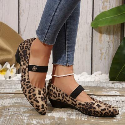 Женские леопардовые балетки с острым носком и ремешком на щиколотке - Верх из дышащей ткани, удобная резиновая подошва, винтажный стиль для повседневных или официальных нарядов