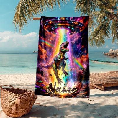 Custom Name Ultra-Soft Beach Towel with Dinosaur Theme,Ideal for Pool - Camping, Diving - Perfect Travel Essential, Vibrant Beach Towel.