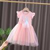 Girls Summer Snow Theme Dress Short Sleeve Tulle Princess Kids Dress