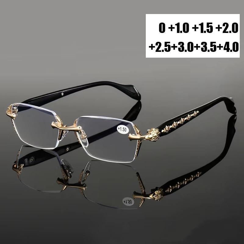 Diamond Cutting Reading Glasses Anti Blue Light Rimless Computer Far Sight Eyeglasses Men's Finished Prescription Eyewear