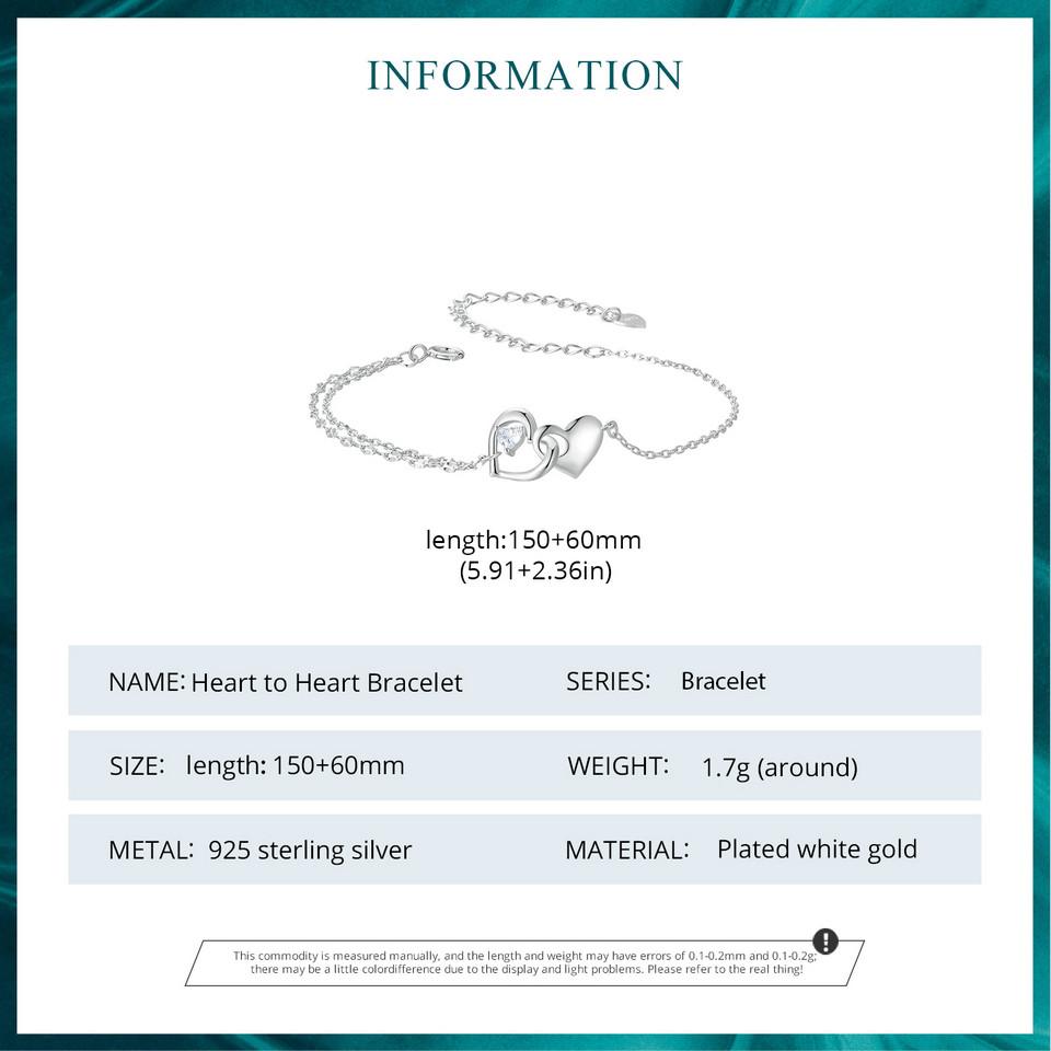 BAMOER стерлингового серебра 925 пробы ювелирные изделия навсегда любовь сердце двойной браслет-цепочка дружба регулируемый браслет подарок для женщин
