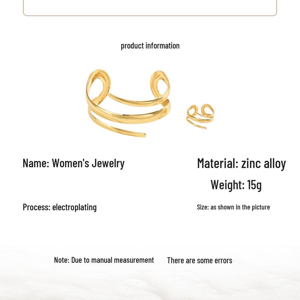 Elegant Geometric Bracelet and Ring Set: Chic Curved Design for Women