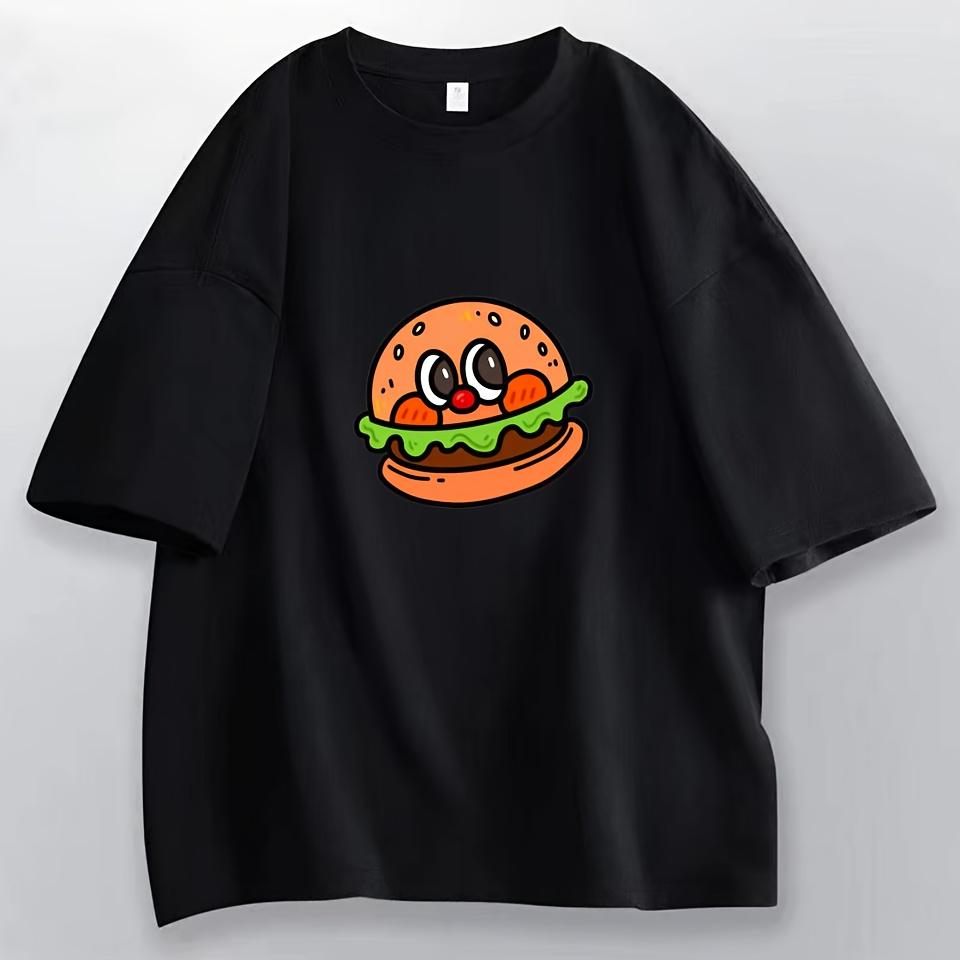 2026 New Arrival Unisexs Shortsleeve Tshirt 100 Cotton Printed Hamburger Pattern Loose Fit Comfortable And Trendy