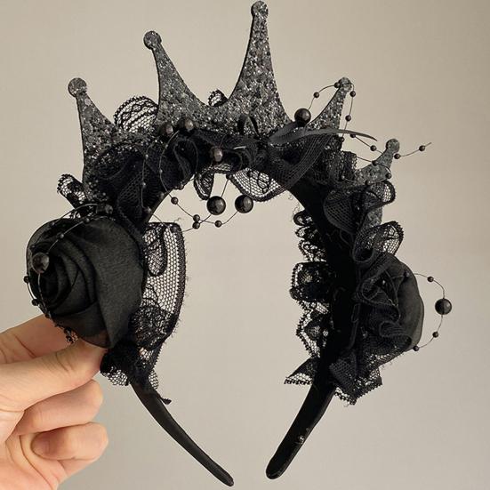 Женская повязка на голову корона кружевной декор обруч для волос Хэллоуин темный стиль эластичный головной убор