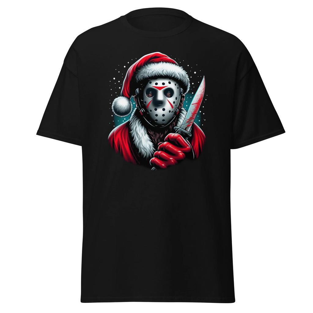 Men's and Women's T-shirts Jason Voorhees Santa T-Shirt - Unwrap the Horror for the Holidays