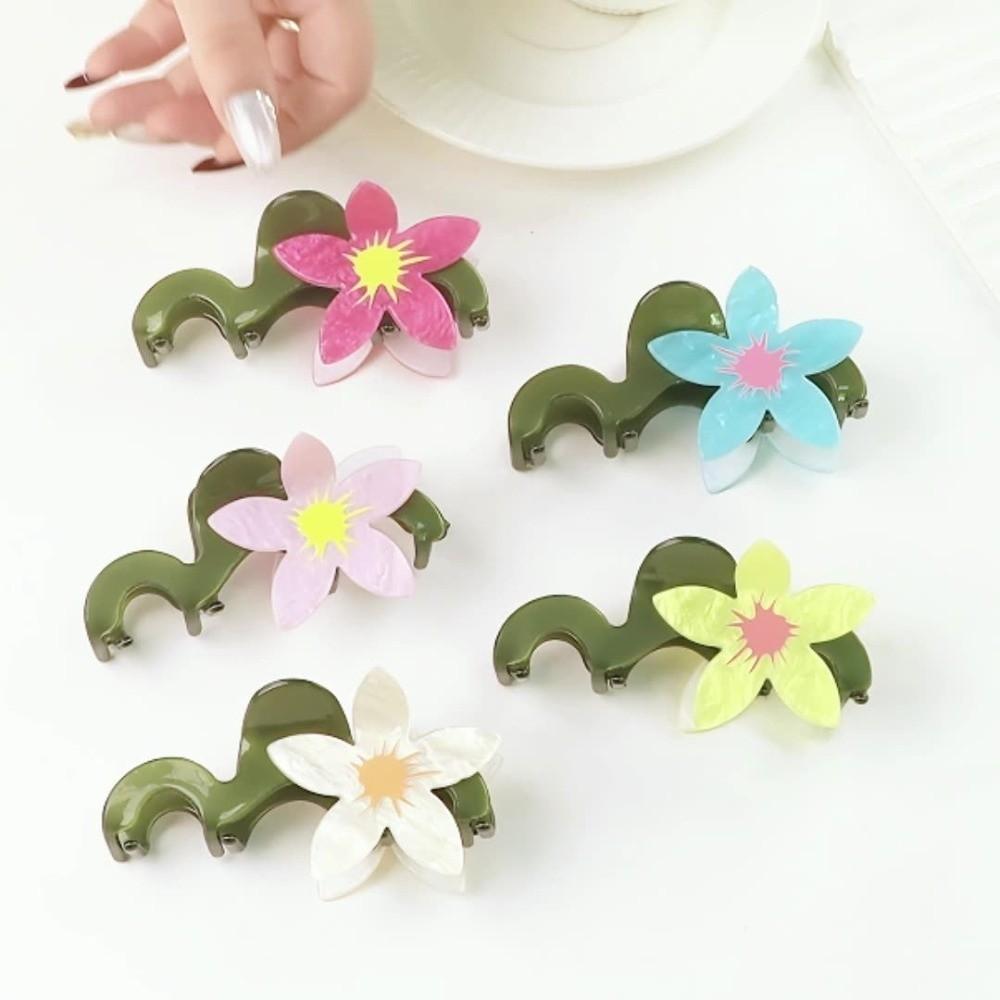 Forest Style Large Hair Clip Hairpin Acetate Shark Clip Retro Flower Hair Claw Girls