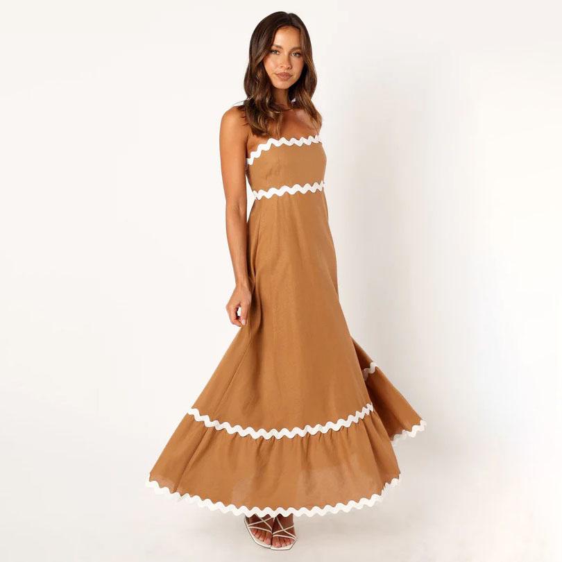 Летний стиль, сплошной цвет, кружево, элегантное платье с лямкой на шее, большие качели, платья