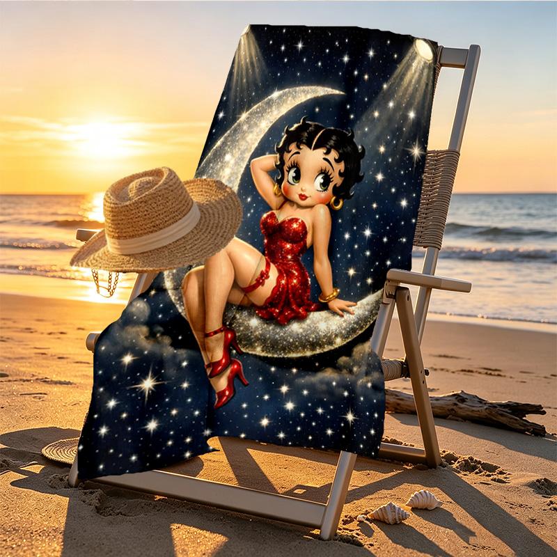 Betty Boop Print Beach Towel Design, Soft, Lightweight. for Home Bathroom, Spa, Pool, Yoga, Surfing, Camping, Gift for Family, Friend