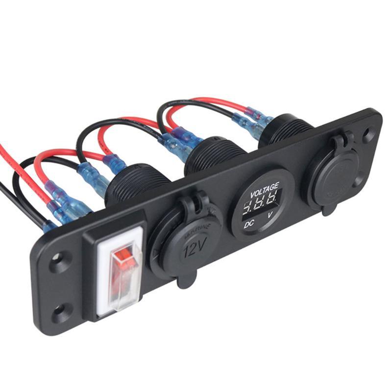 Панель с USB-розеткой для автомобиля с двойным USB-зарядным устройством, вольтметром и розеткой, водонепроницаемая, для транспортных средств, морских судов, RV, цифровых устройств