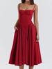 Elegant Strap Midi Dress With High Waist And Button Zipper For Teen Casual Wear