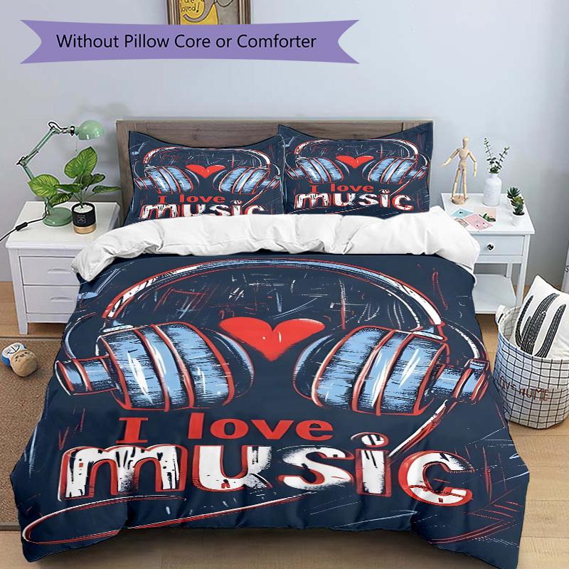3pcs Music Lover Duvet Cover Set, Soft Comfortable Duvet Cover,Guest Room (1*Duvet Cover + 2*Pillowcase, Without Core) yy251104099