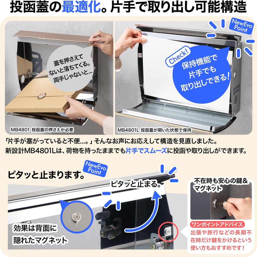 LEON MB4801L Нержавеющая сталь Тонкий или с клапаном Узор под черное дерево и Изготовлено в Почтовый ящик, Большой, Дизайн, Настенный, Устанавливаемый на стойку,