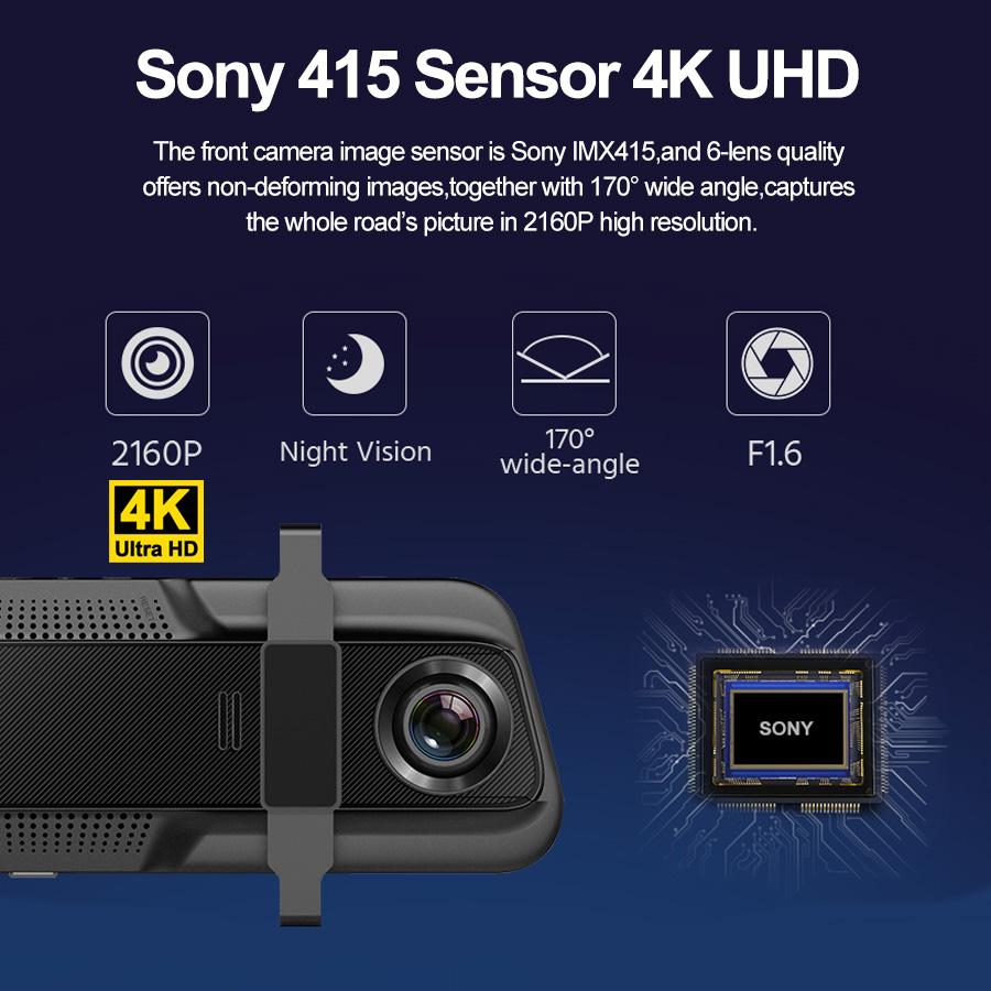 E-ACE Автомобильное зеркало заднего вида с разрешением 4K, записывающая камера DVR, видеорегистратор с 10-дюймовым экраном, супер ночной вид