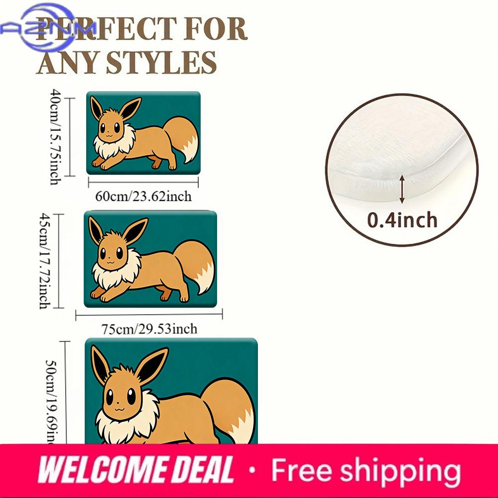 Pokemon Eevee Print Doormat Anti-slip Absorbent Floor Mat for Home Entrance Bedroom Living Room Decor
