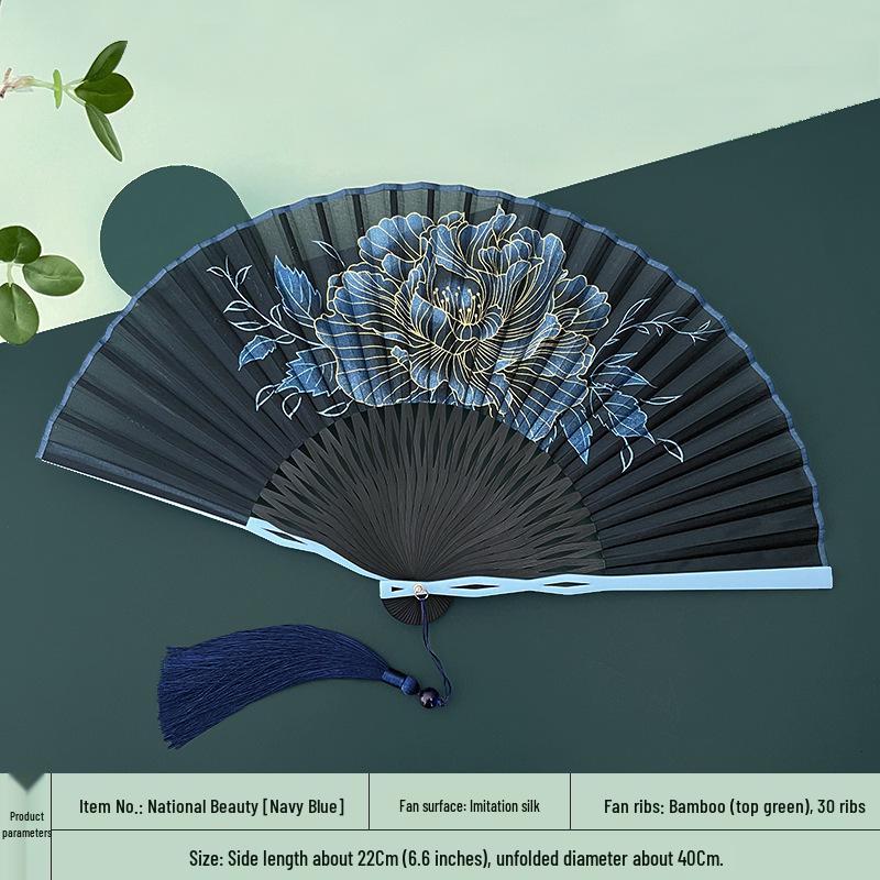 Портативный складной веер из древнего китайского бамбука для Ханьфу и Ципао - Дизайн с гарденией