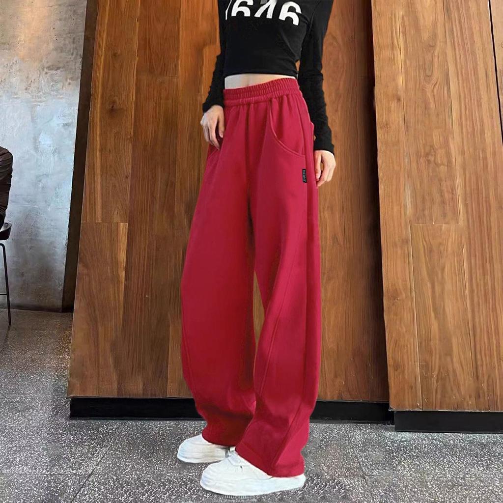 High-Waisted Red Wide-Leg Dance Pants: Fashionable, Thickened, Floor-Length, Loose Fit, Versatile, and Slimming for Women