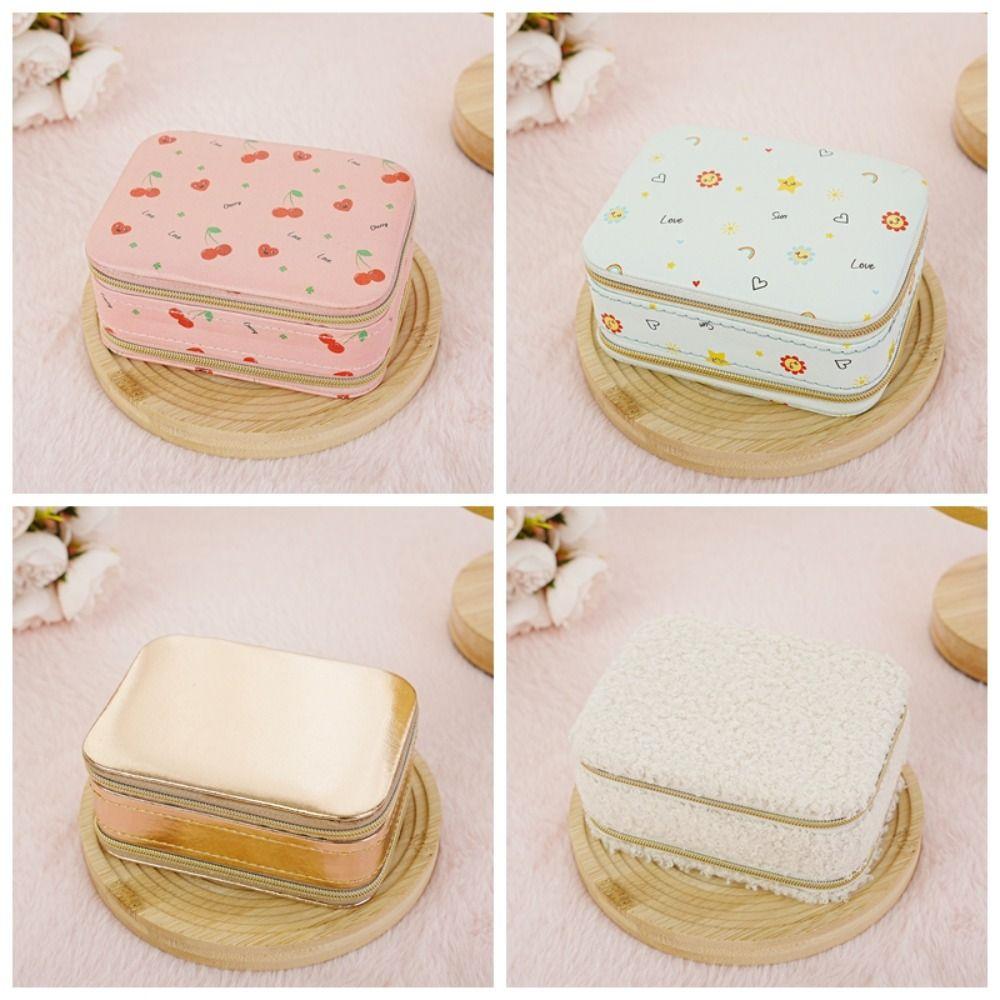 Rings Necklace Jewelry Packing Bag Cherry Flower Jewelry Holder With Mirror  Gift