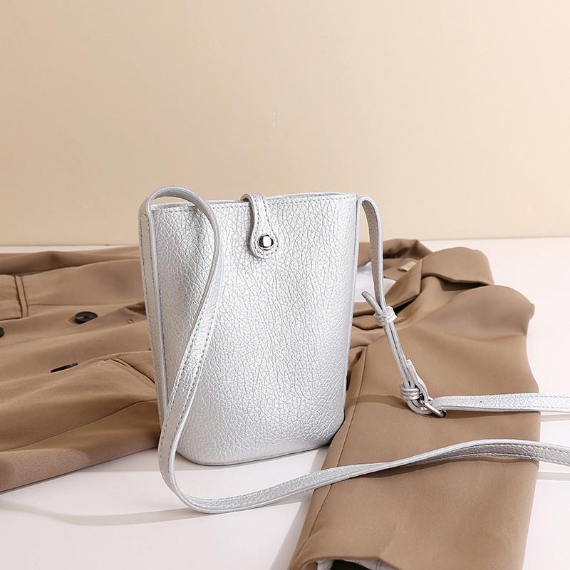 Ielgy Pearl Silver High-End Soft Leather Cross-Body All-Match Simple Ladies Mobile Phone Bag