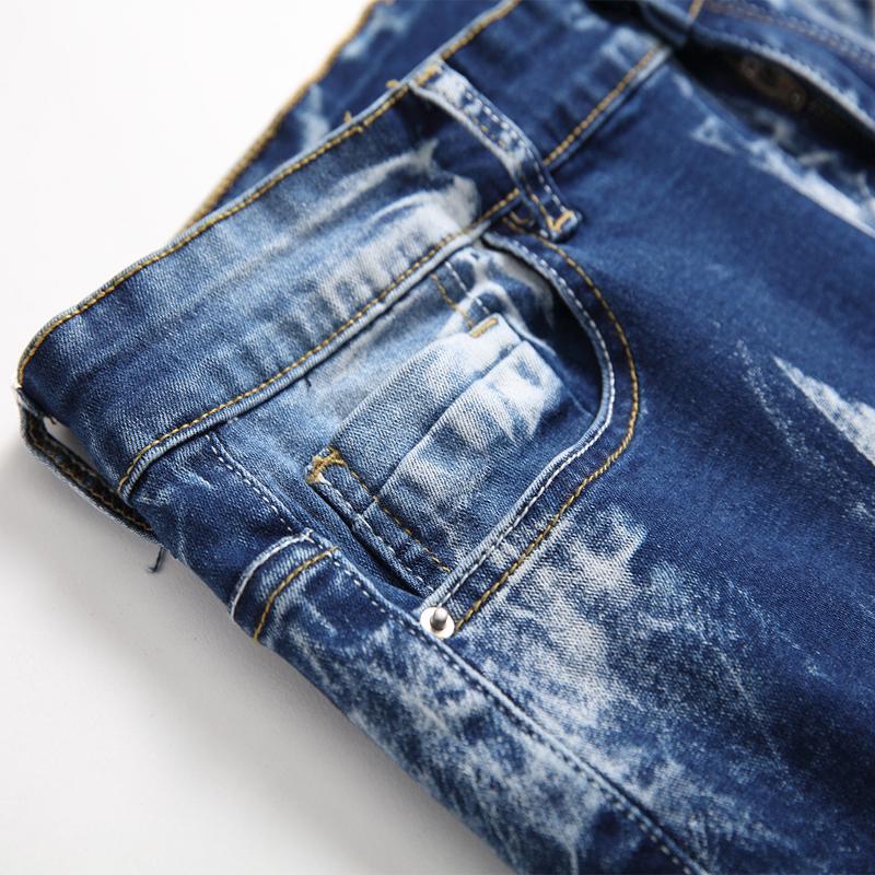 Мужские джинсы, модные брюки, европейские и американские рваные джинсы, хлопковые брюки с принтом, тонкие джинсы высокого качества для мужчин