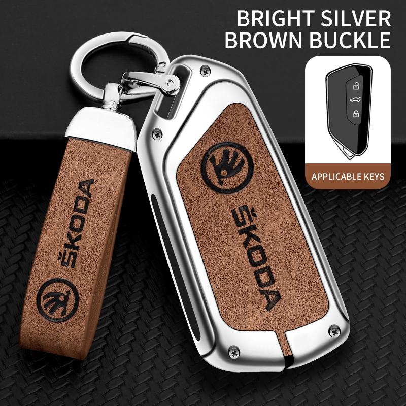 ZPMG6 High Quality Leather Car Key Case Cover For Skoda Superb A7 Kodiaq Octavia A8 2021 Leather Shell Fob Holder Keyless Accessories