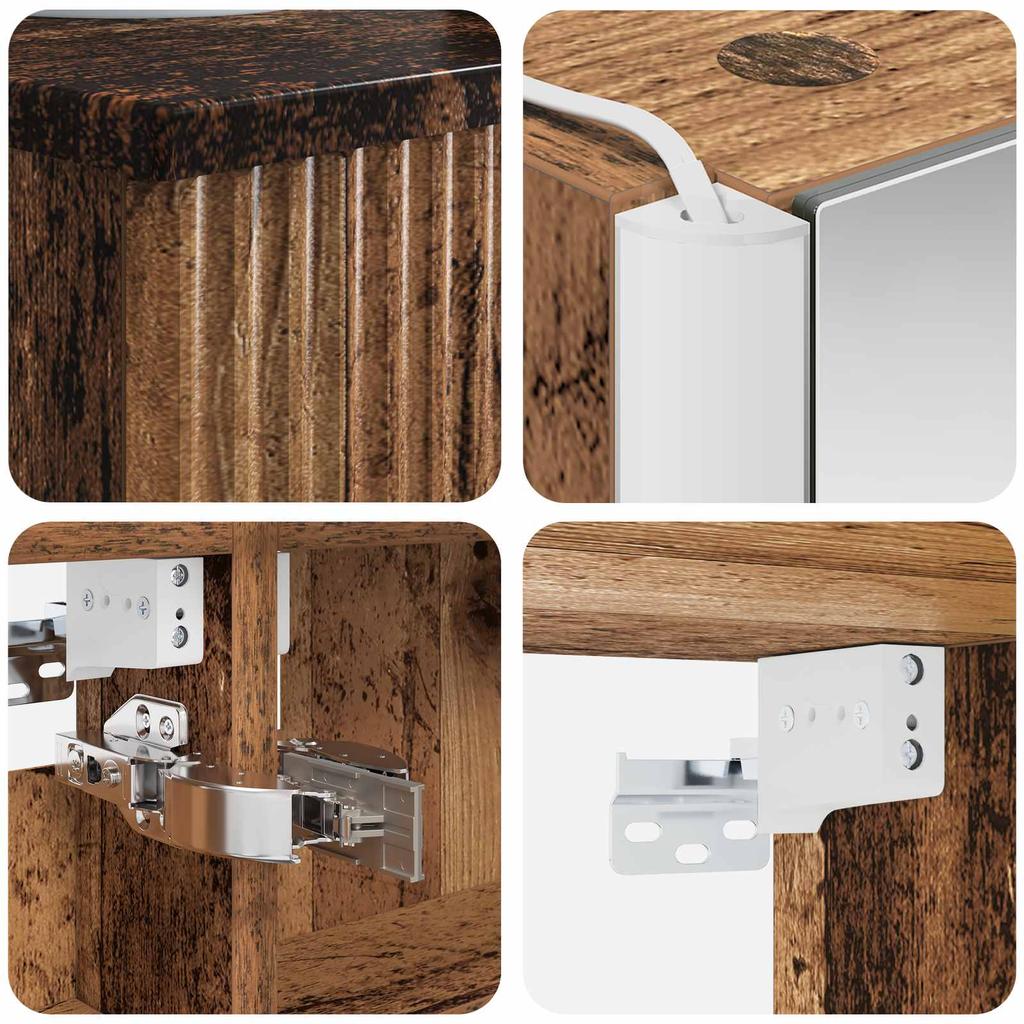 Bathroom Furniture Set 4 pcs Reclaimed Wood Engineered Wood and Glass