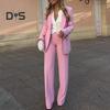 2 шт./компл. женский офисный наряд с лацканами, длинный рукав, одна пуговица, пиджак, высокая талия, длинные брюки, комплект деловой рабочей одежды
