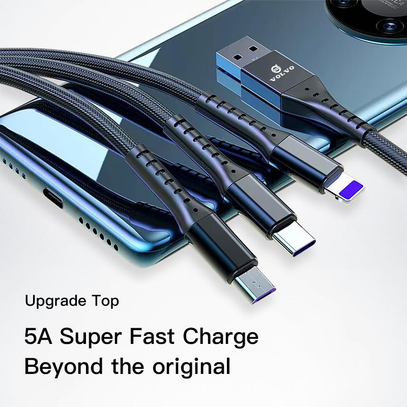 Volvo Type-C One-To-Three Car Fast Charging Mobile Phone Data Cabl For C30 T6 V50 XC60 XC90 R V40 SC60 190h XC XC40 V70 S60 V60 NX8