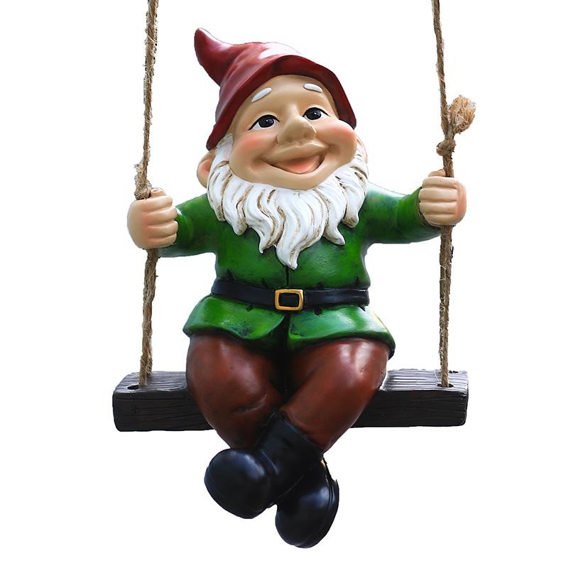 Cute Smile Swing Gnome Hang Ornaments Garden Decor Statue Resin Dwarfs Hang On Tree Decorative Pendant Dropshipping Funny Gift