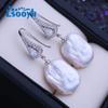 LSOOYH натуральный пресноводный белый большой барочный жемчуг серьги для женщин модные серебряные серьги-капли свадебные украшения
