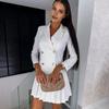 Осень Весна Женское Платье Двубортное Приталенное Плиссированная Юбка Отложной Воротник Длинные Рукава V-образный Вырез Подходит Для Формальных Деловых Мероприятий Практичное Использование