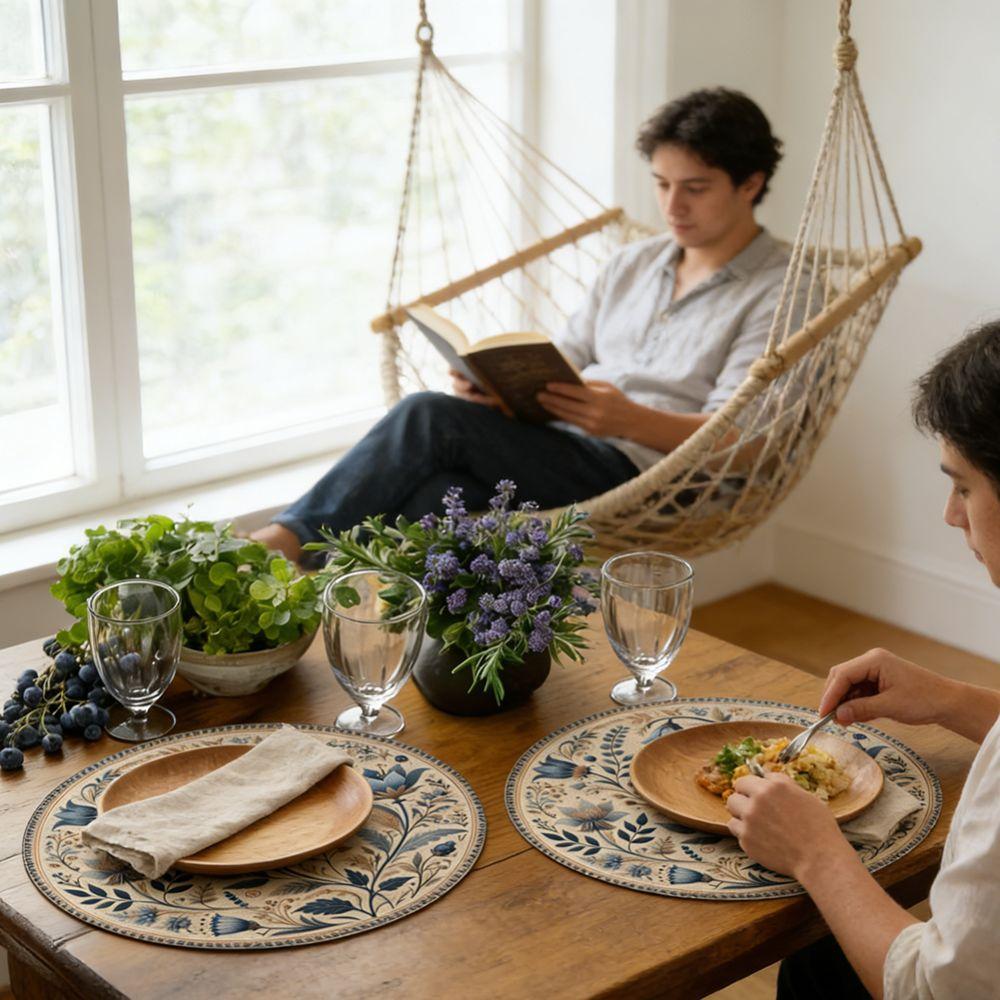 Heat Insulation Floral Table Placemat Embroidery Round Dining Mat  Party Table Decoration