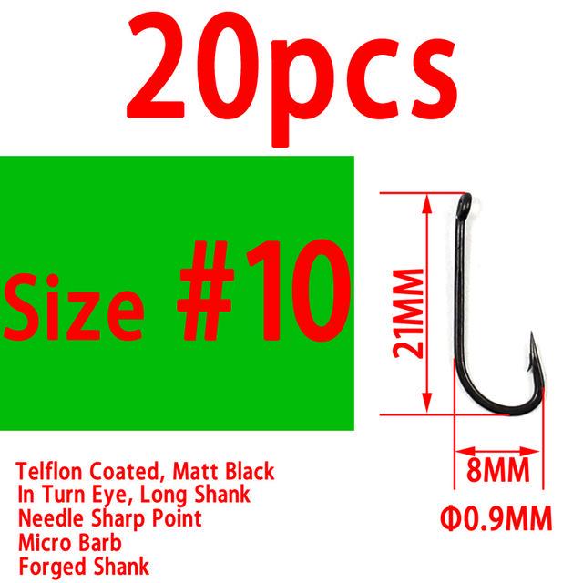 Bimoo 20 шт. с фефлоновым покрытием, длинный стержень, крючок для ловли карпа, крючок для ловли карпа, крючок для ловли карпа, крючок для оснастки, из высокоуглеродистой стали