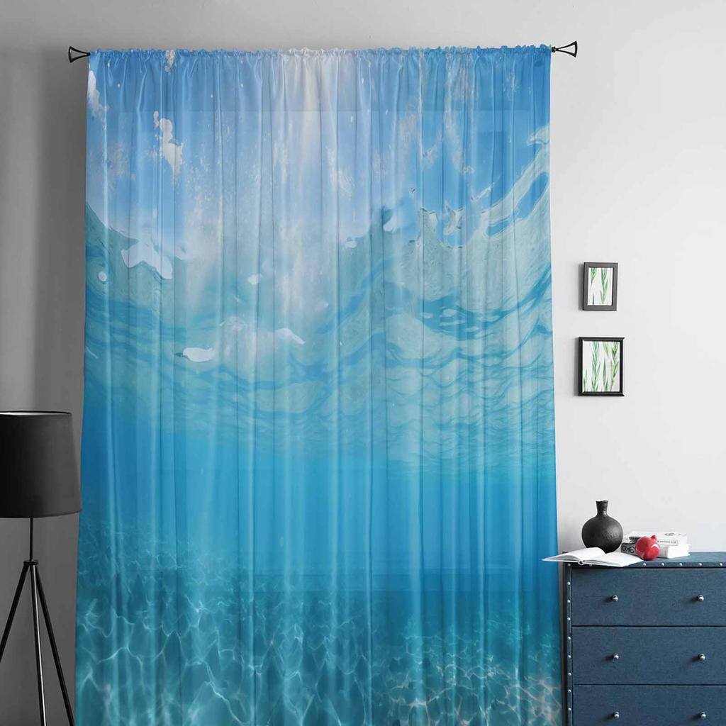 Ocean Summer Wallpaper Sunshine Tulle Window Curtains for Bedroom Luxury Home Decor Drapes In Living Room Chiffon Panels