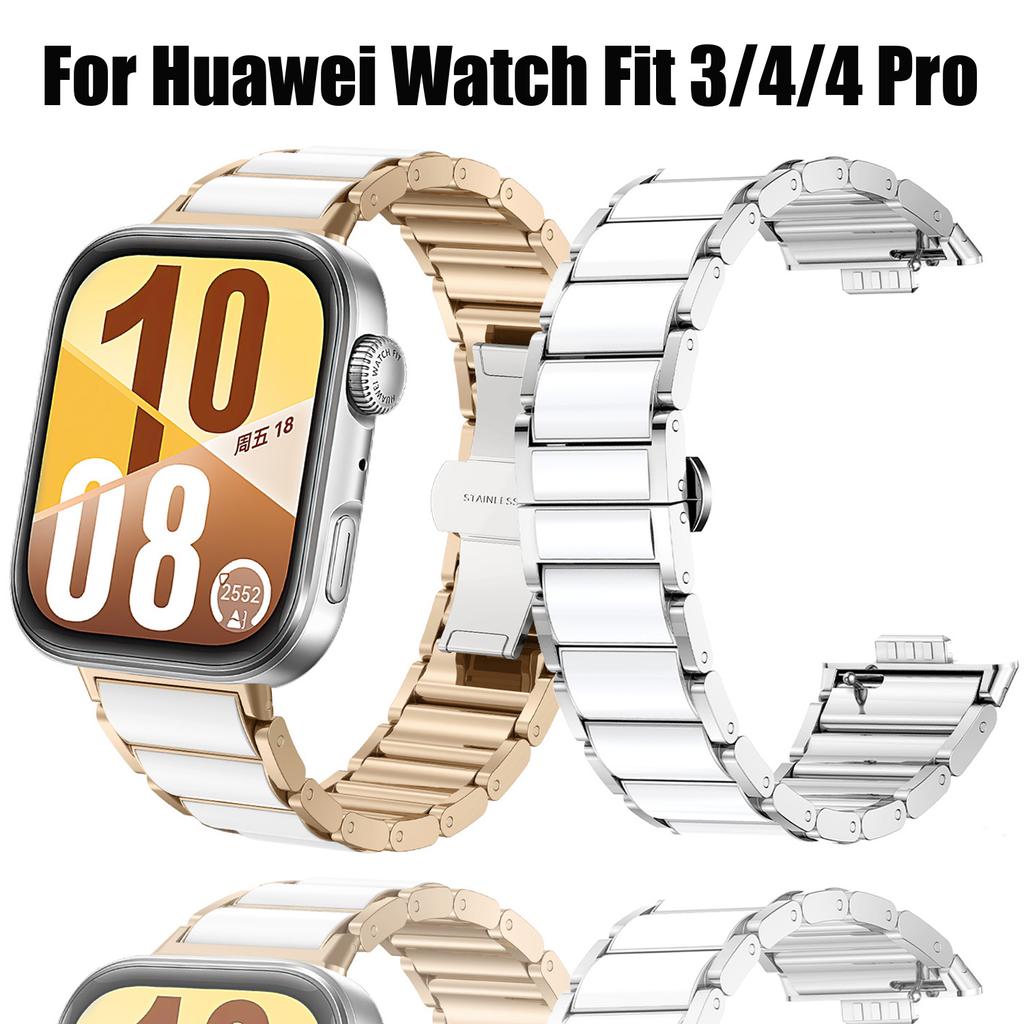 Высококачественный керамический ремешок для Huawei Watch Fit 4 Pro 3, браслет-звенья с застежкой-бабочкой для Huawei Fit3 Fit4 Fit4Pro, металлический ремешок