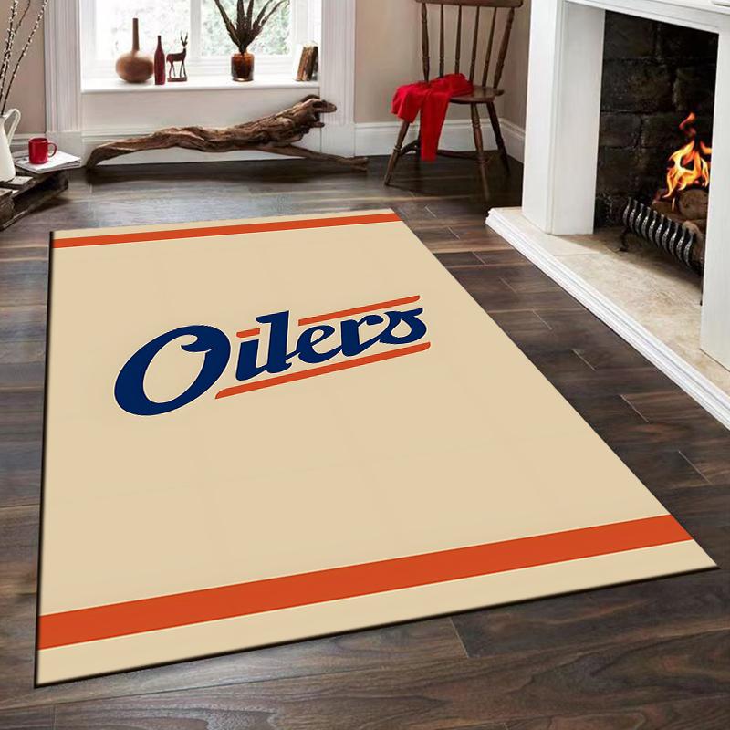 Oilers logo design on beige background Non-slip rug suitable for living room and bedroom sofas