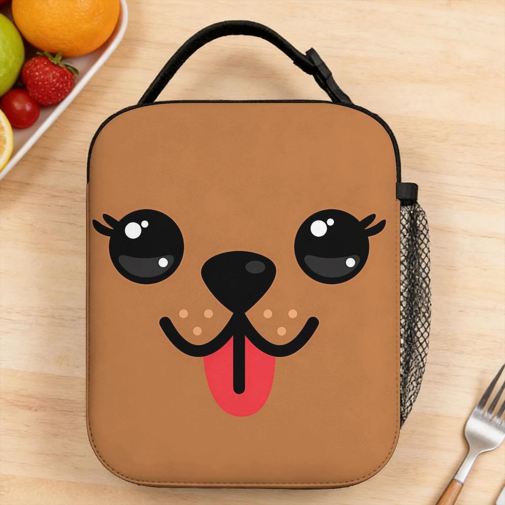 Brown Puppy Face With Tongue Out Lunch Bag Aesthetic Lunch Box For Child Picnic Cooler Bag Oxford Thermal Lunch Bags