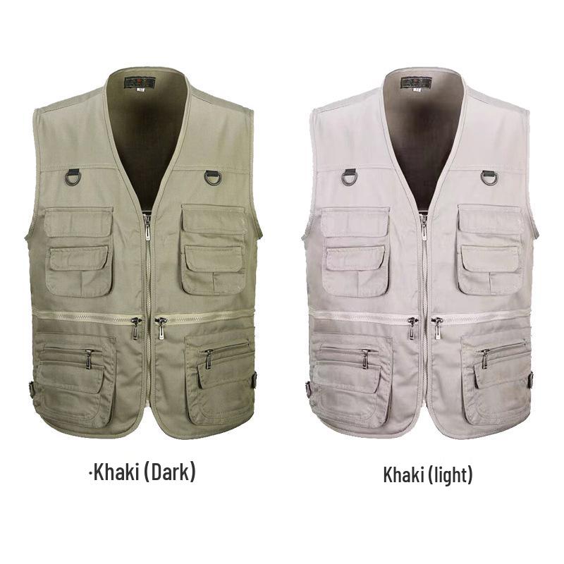 Мужской дышащий жилет с несколькими карманами для рыбалки и фотографии - Большого размера, без рукавов, тонкий стиль для среднего и пожилого возраста.