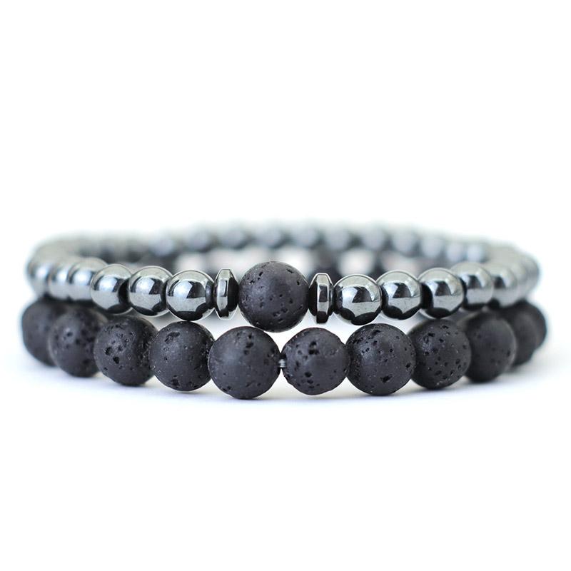 2 шт. браслет из натурального черного матового камня тигровый глаз для мужчин и женщин, готический винтажный комплект браслетов с бусинами, парные украшения для рук