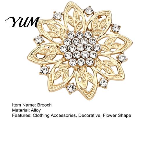 Clothing Embellishment Pin Hollow Rhinestone Flower Brooch, Alloy Floral Decorative Lapel Pin, Bag Decoration Vintage Jewelry for Wedding Party