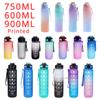 600ML/750ML/1000ML Sports Water Bottle Gradient Color Motivational Bottle with Time Marker Leak-proof Cup Gym Outdoor Drinkware