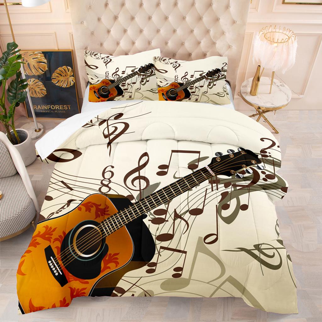 3D Classical Guitar Electric Guitar Bedding Set Punk Rock Music Duvet Cover Set Quilt Cover Queen Size For Kids Boys Young Man