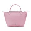 Longchamp Le Pliage Green Серебряная металлическая фурнитура Кожаная сумка-тоут Маленькая Розовая Женская сумка-тоут 1621919P75