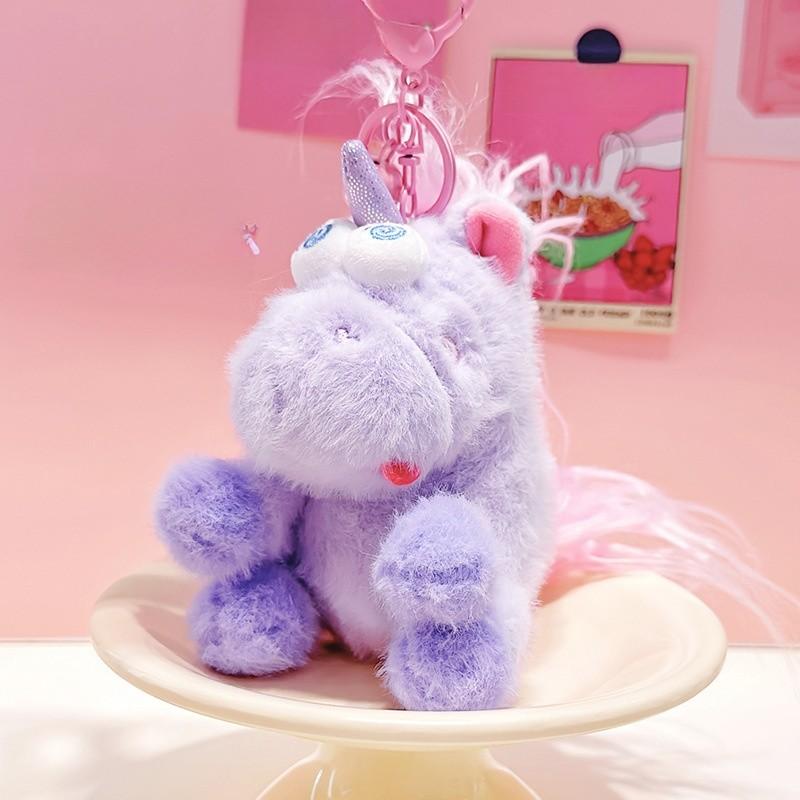 Messy Pink Purple Unicorn Plush Keyring With Practical Rope For Keys Bags And