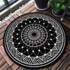 Mandala Carpet Dirt Resistant Black Round Carpet for Living Room Boho Flower Printed Floor Rug Anti-slip Blanket Home Decor Mats