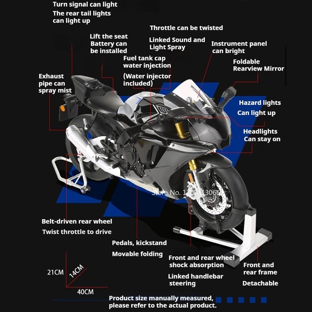 1:6 Масштабные Литые Сплавные Модели Мотоциклов R1M Игрушки Модели Машины Резиновые Шины Транспортные Средства Свет Звук Миниатюрный Мотоцикл Подарки на День Рождения