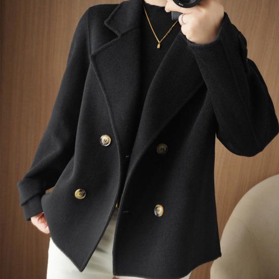 Women Fall Winter Coat Thick Loose Solid Color Double-breasted Buttons Lapel Notch Collar Long Sleeve Cold Resistant Lady Trench Coat